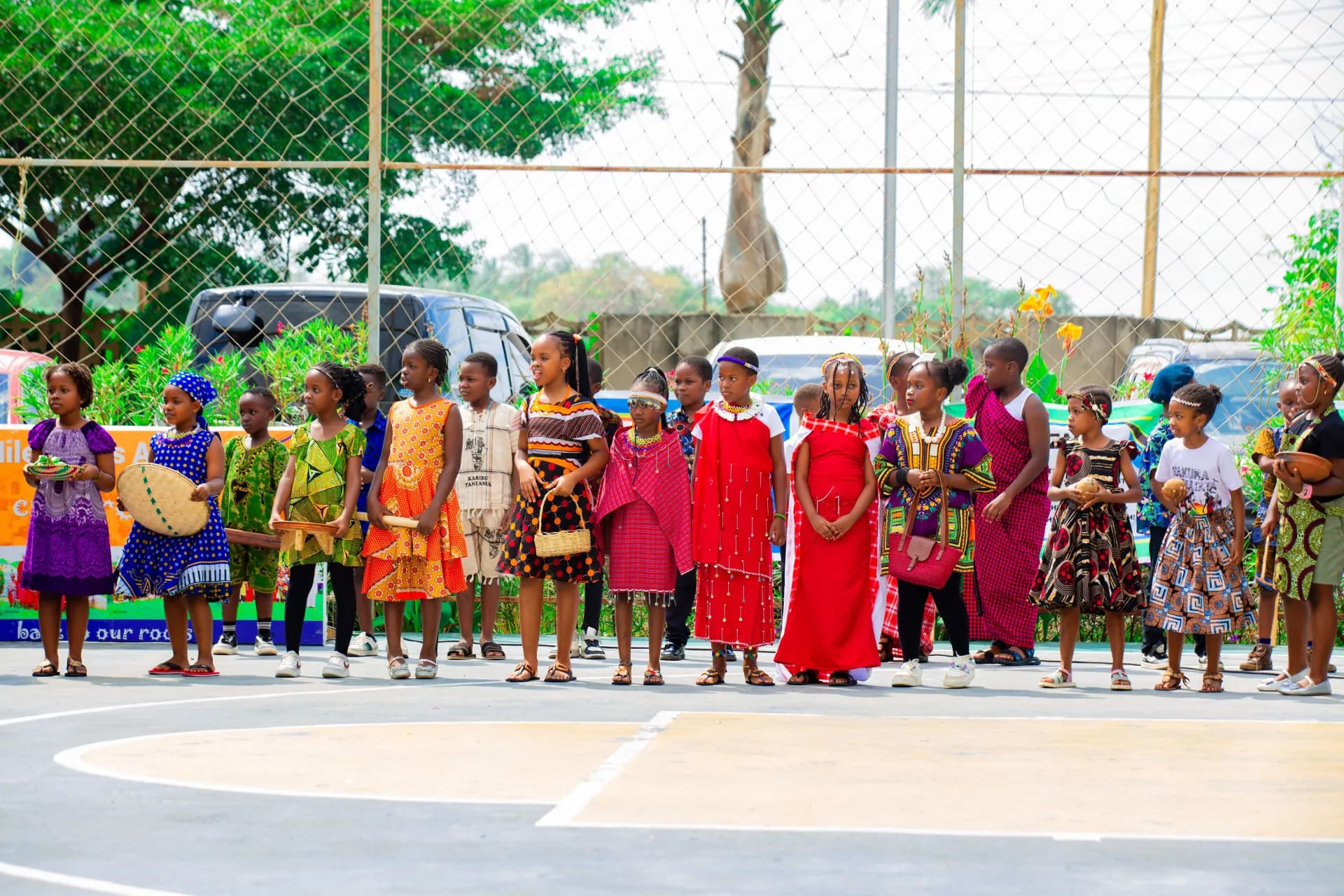 Pupils presenting traditional clothing during a cultural celebration