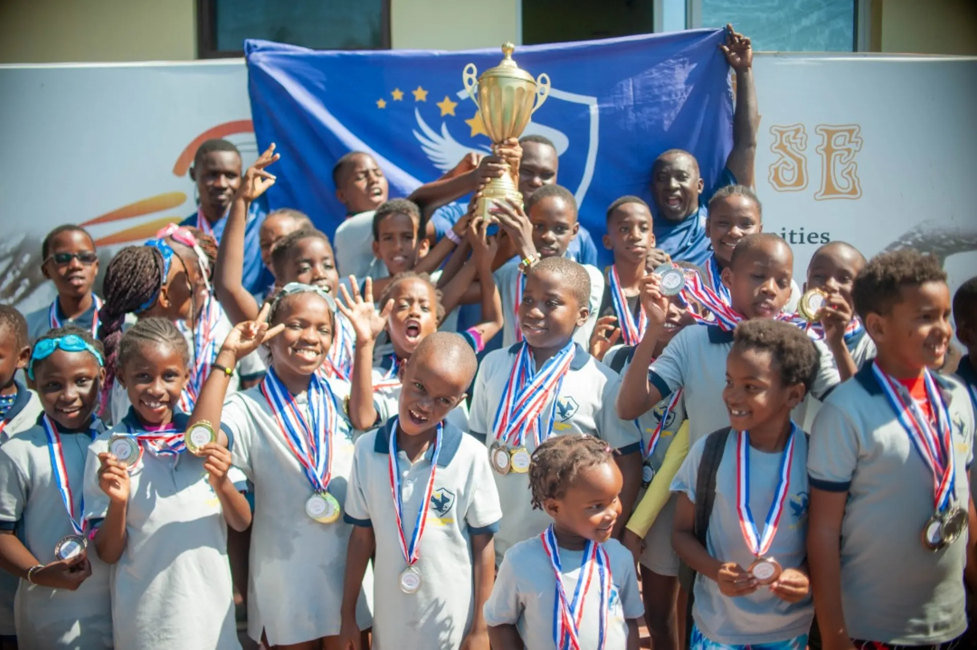 Celebrating sporting achievement together.